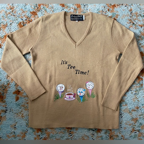 Vintage Unisex V-neck Embroidered Golf Sweater - Picture 1 of 5